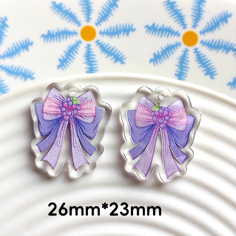 Wholesale 10pcs Double-sided bow three-dimensional relief acrylic jewelry accessories DIY pendant with holes cartoon character cute